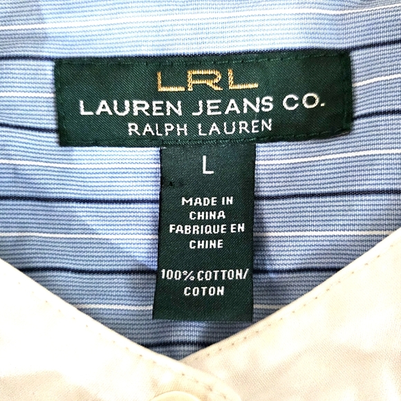 Lauren Ralph Lauren Womens Bib Blue White Striped Button Up Shirt Large - Picture 7 of 9